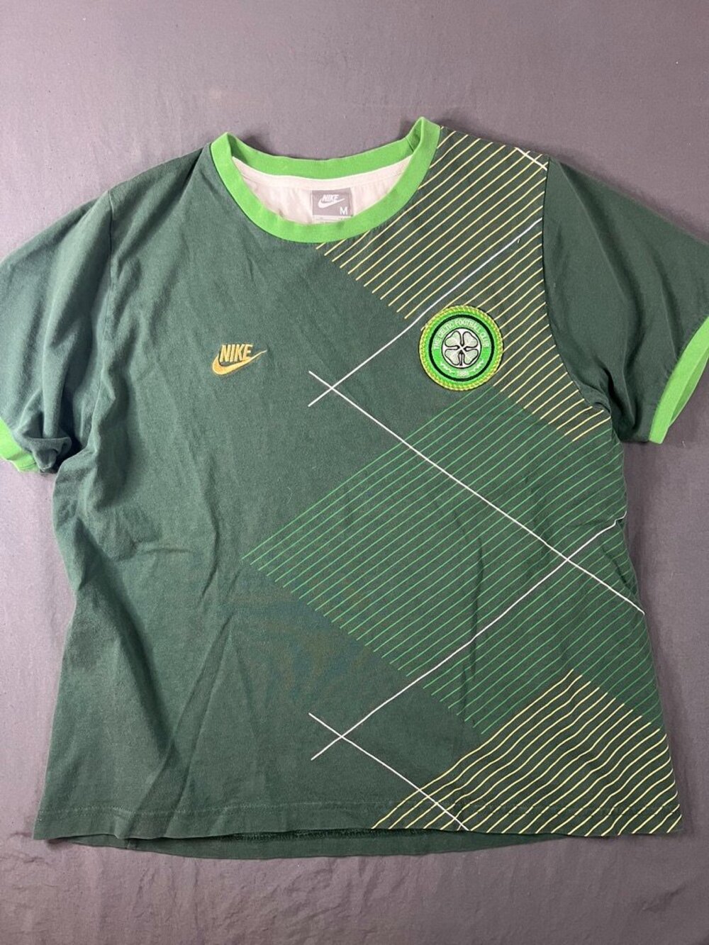 RARE Vintage Y2K Nike Celtic FC Ringer Tshirt Men's Medium Green Football Soccer